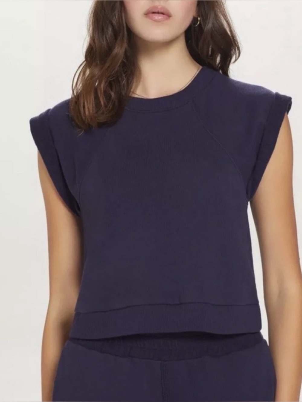 Goldie Women Navy Blue French Terry Short Sleeve Pullover Shirt Size Small